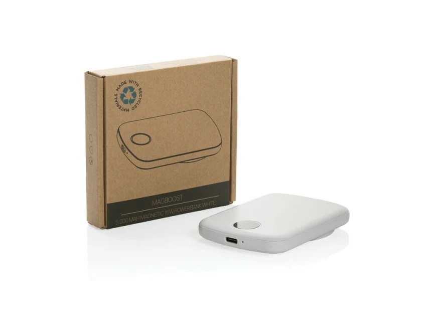 Magnetyczny power bank 5000 mAh RABS biały z logo firmy