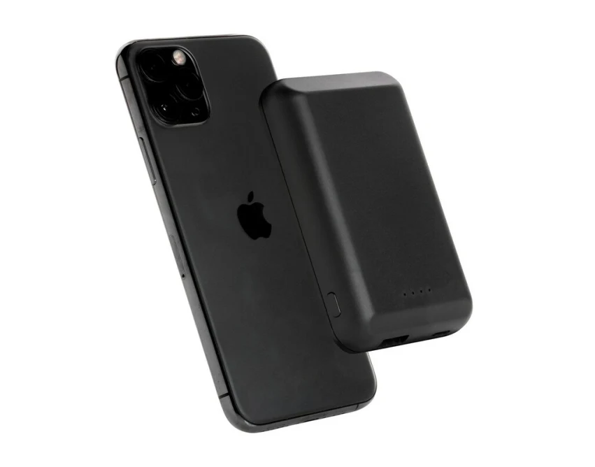 Magnetyczny power bank 5000 mAh czarny z logo firmy