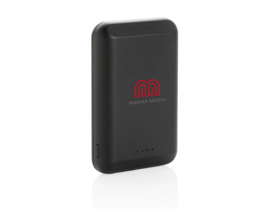 Magnetyczny power bank 5000 mAh czarny z logo firmy