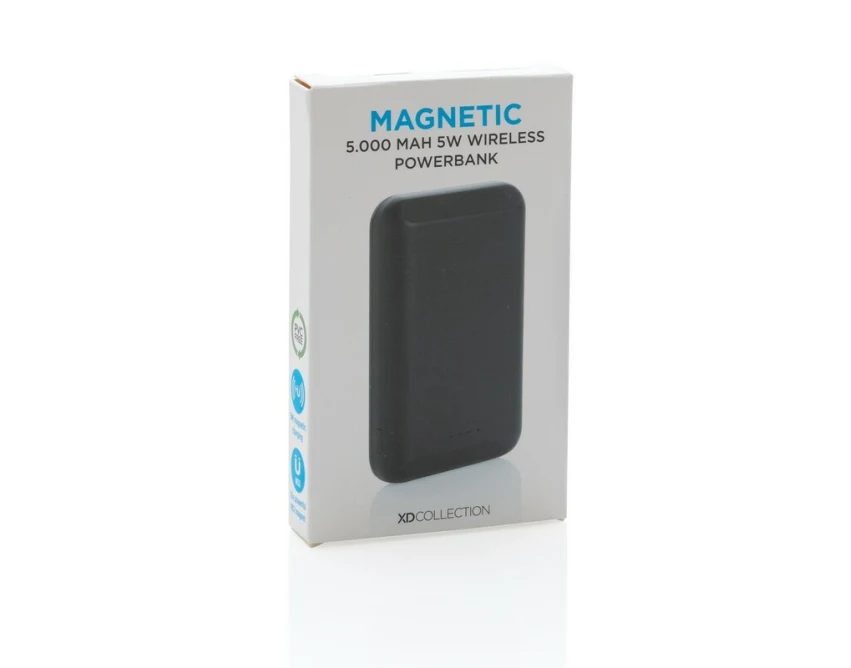 Magnetyczny power bank 5000 mAh czarny z logo firmy