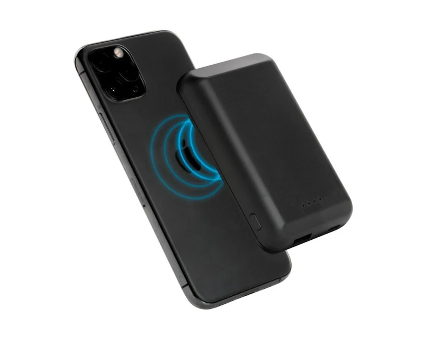 Magnetyczny power bank 5000 mAh czarny z logo firmy