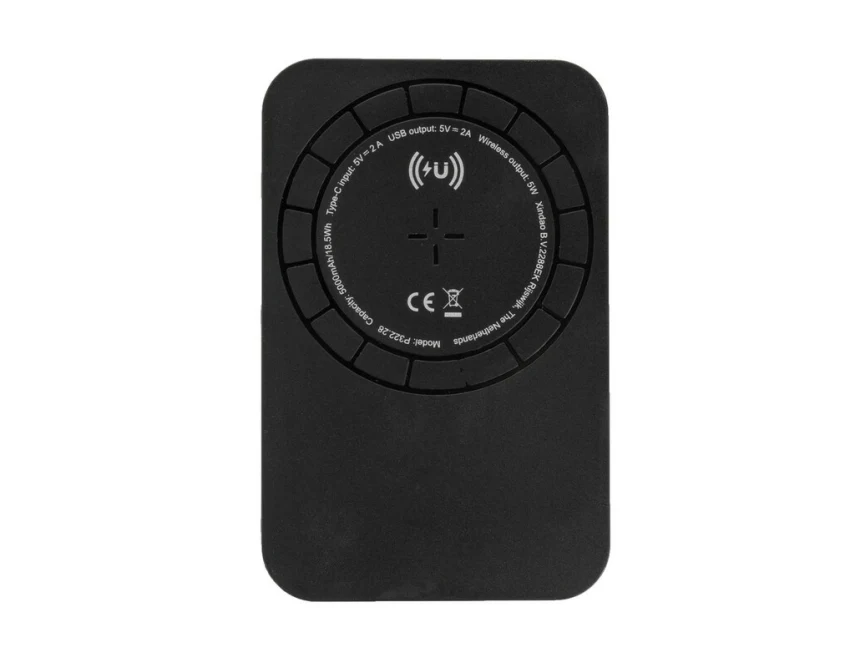 Magnetyczny power bank 5000 mAh czarny z logo firmy