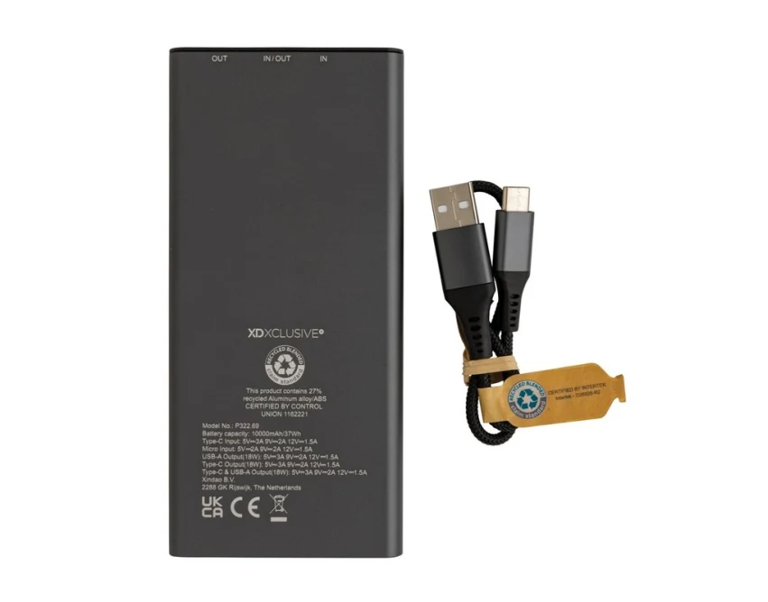 Szary power bank 10000 mAh Terra z aluminium z recyklingu
