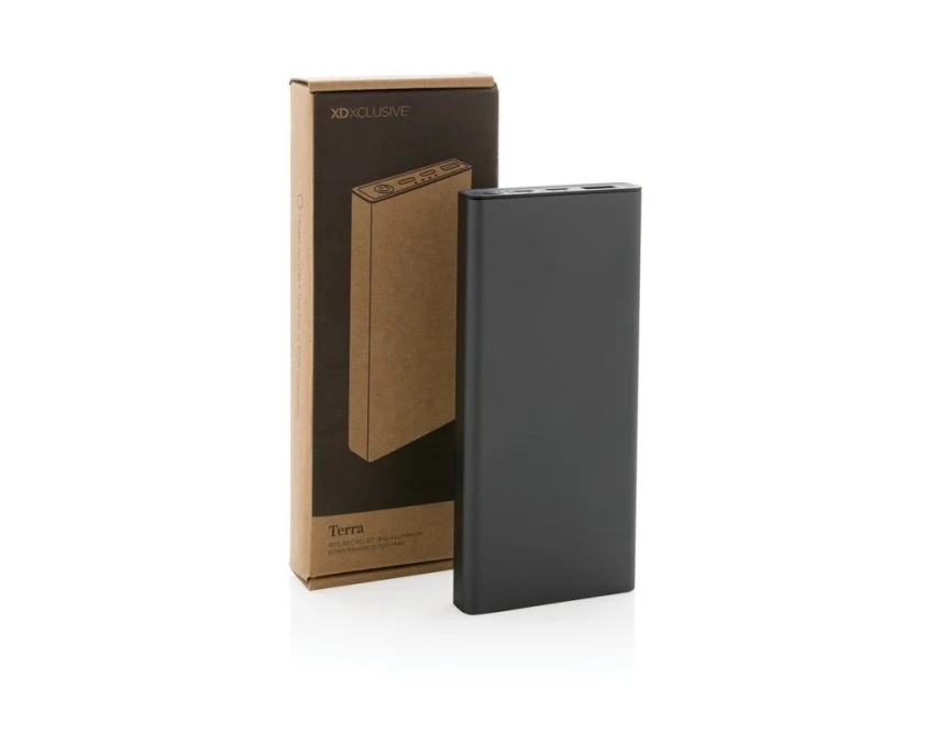 Szary power bank 10000 mAh Terra z aluminium z recyklingu