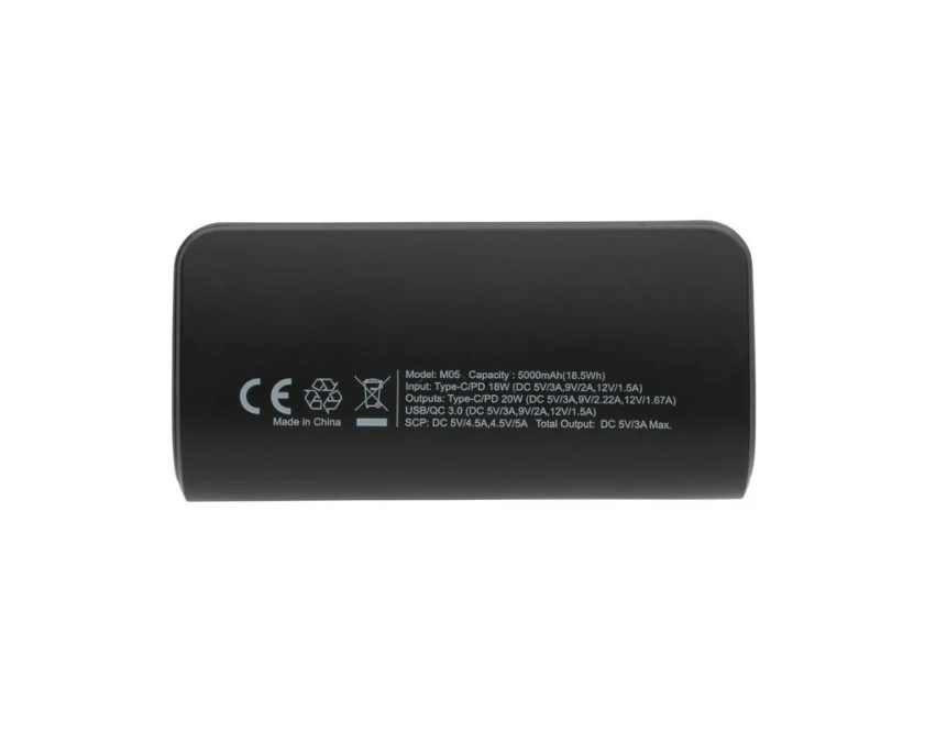 Czarny power bank 5000 mAh 20W USB-C PD z logo RABS