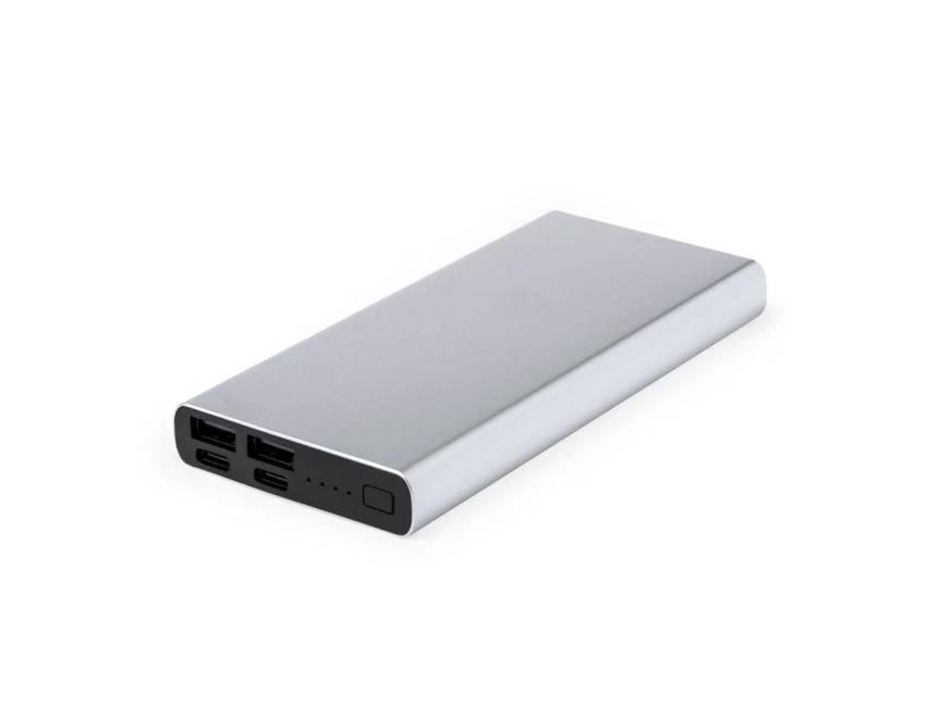Power bank aluminiowy 10000 mAh srebrny z logo firmy