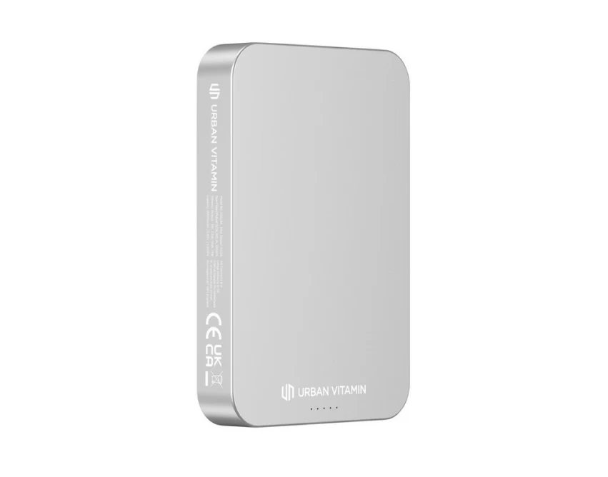 Srebrny power bank 10000 mAh Urban Vitamin z logo RABS