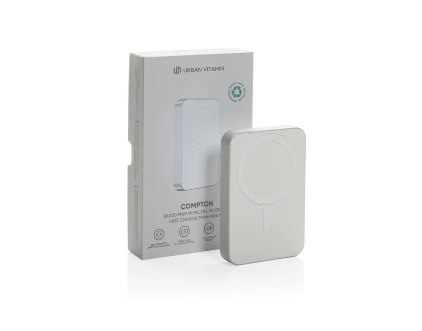 Srebrny power bank 10000 mAh Urban Vitamin z logo RABS