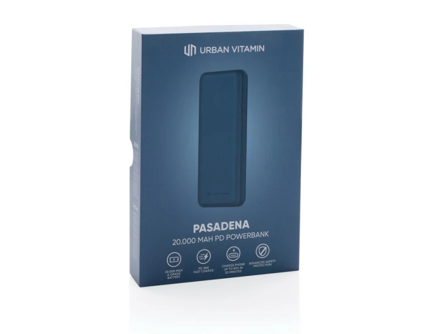 Niebieski power bank 20000 mAh Urban Vitamin z logo firmy
