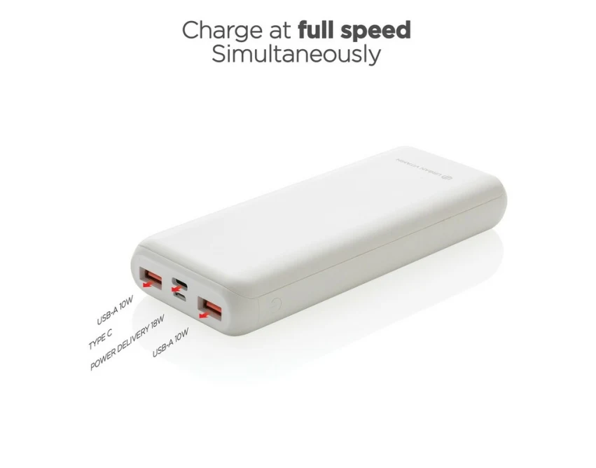 Biały power bank 20000 mAh z logo – Urban Vitamin, bez PVC