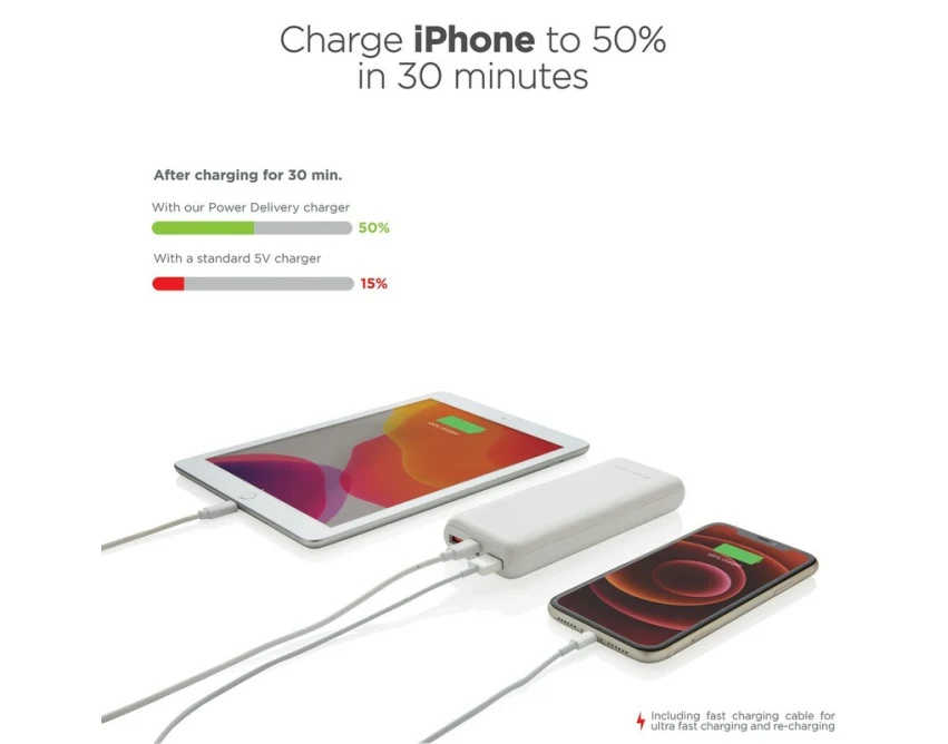 Biały power bank 20000 mAh z logo – Urban Vitamin, bez PVC