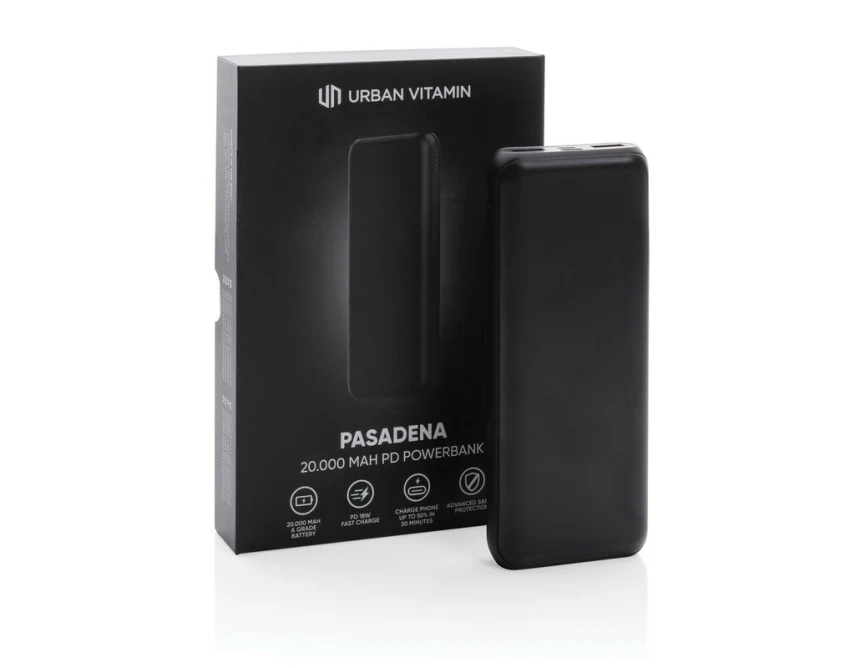 Czarny power bank Urban Vitamin 20000 mAh z logo firmy