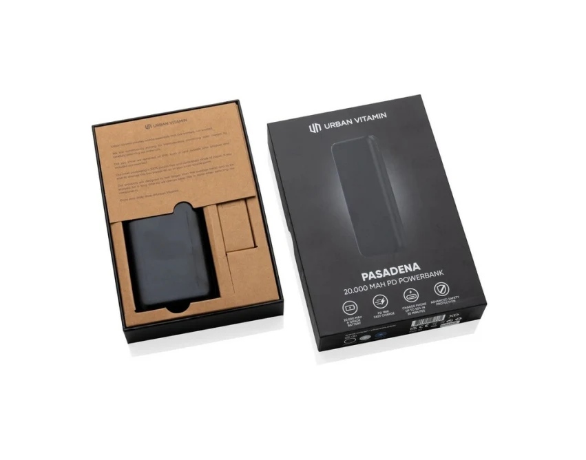 Czarny power bank Urban Vitamin 20000 mAh z logo firmy