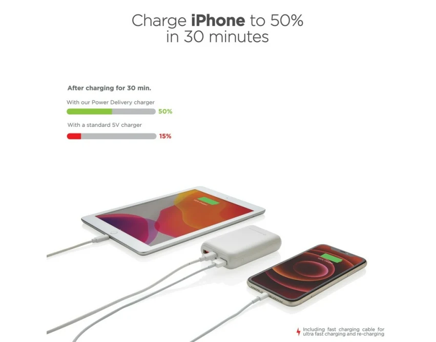 Biały Powerbank 10000 mAh PD 18W z Logo Firmowym