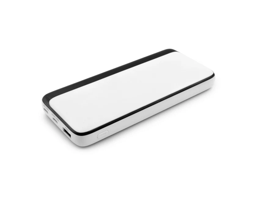 Biały power bank 10000 mAh z logo i wyświetlaczem USB-C/A