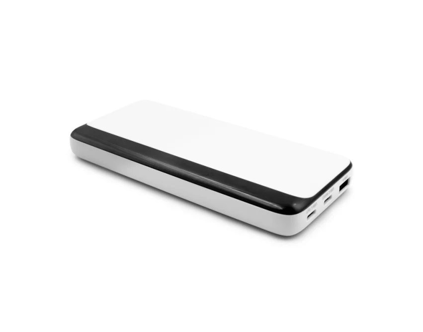 Biały power bank 10000 mAh z logo i wyświetlaczem USB-C/A