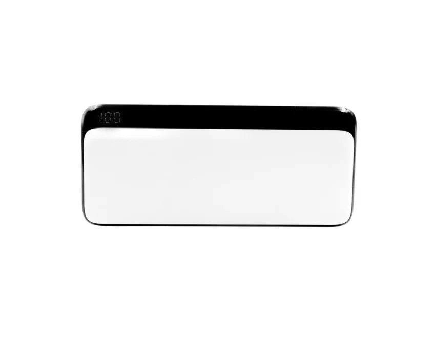 Biały power bank 10000 mAh z logo i wyświetlaczem USB-C/A