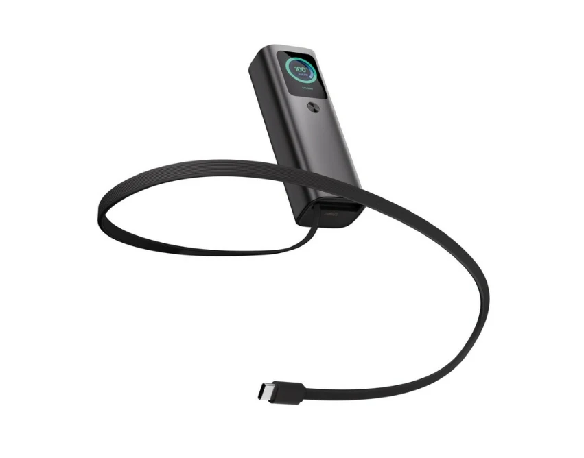 Powerbank 20000 mAh szary z logo, ekran TFT, aluminium eco