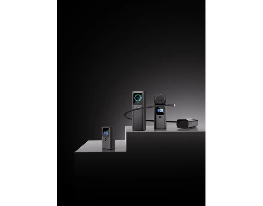 Powerbank 20000 mAh szary z logo, ekran TFT, aluminium eco