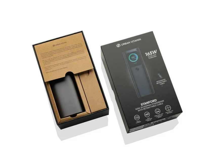 Powerbank 20000 mAh szary z logo, ekran TFT, aluminium eco