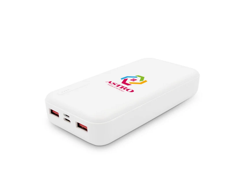Power bank 20000 mAh ABS biały z logo – szybkie ładowanie