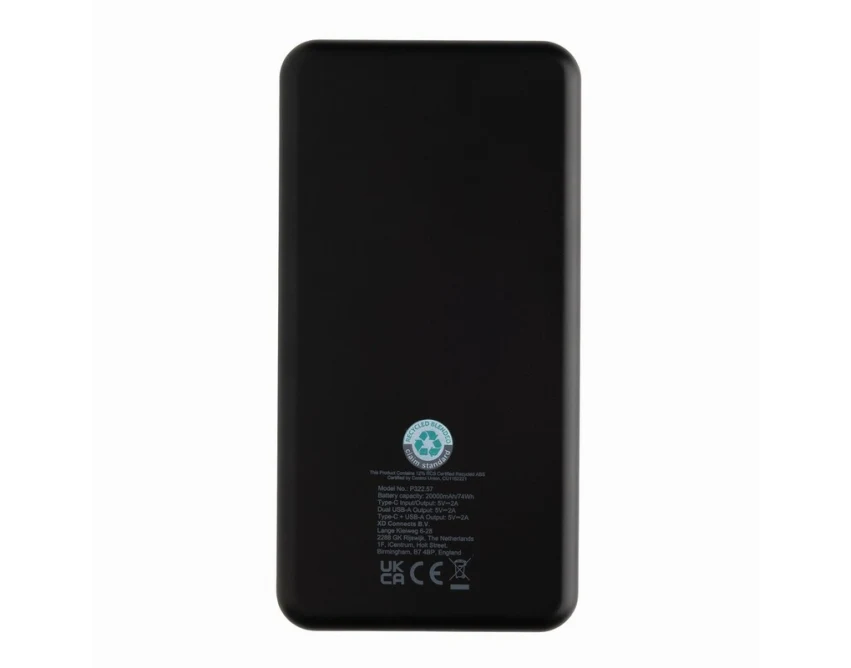 Power bank 20000 mAh czarny RABS z logo – ekologiczny