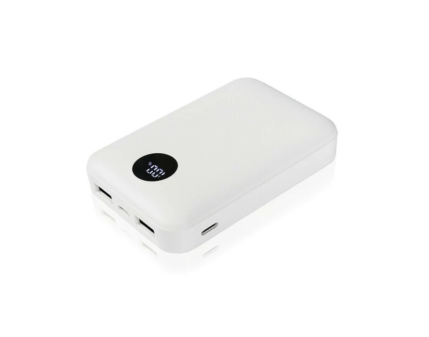 Biały power bank 10000 mAh z logo i etui filcowym