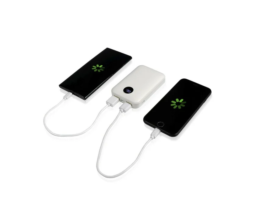 Biały power bank 10000 mAh z logo i etui filcowym