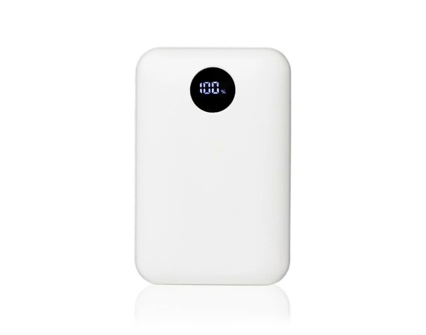 Biały power bank 10000 mAh z logo i etui filcowym