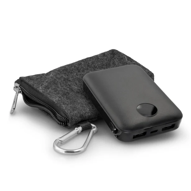 Czarny power bank 10000 mAh z etui i logo – Air Gifts Daniel