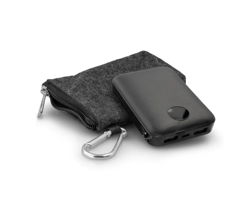 Czarny power bank 10000 mAh z etui i logo – Air Gifts Daniel