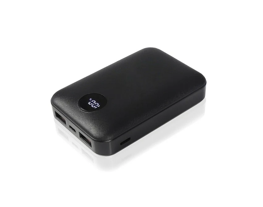 Czarny power bank 10000 mAh z etui i logo – Air Gifts Daniel