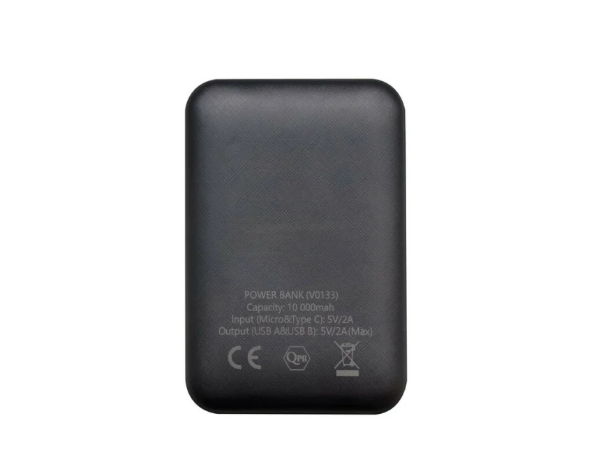 Czarny power bank 10000 mAh z etui i logo – Air Gifts Daniel