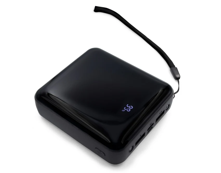 Power bank 10000 mAh czarny z logo, 3 kable, LED, ABS