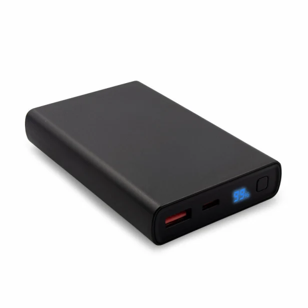 Czarny power bank 10000 mAh z logo – szybkie ładowanie USB-C