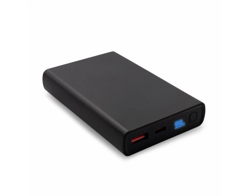 Czarny power bank 10000 mAh z logo – szybkie ładowanie USB-C