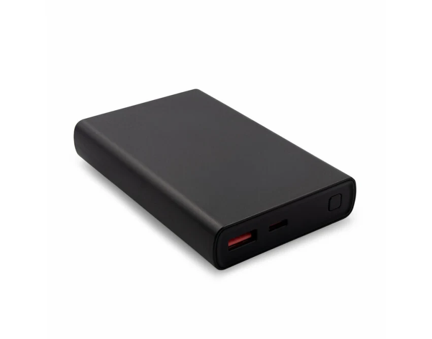 Czarny power bank 10000 mAh z logo – szybkie ładowanie USB-C