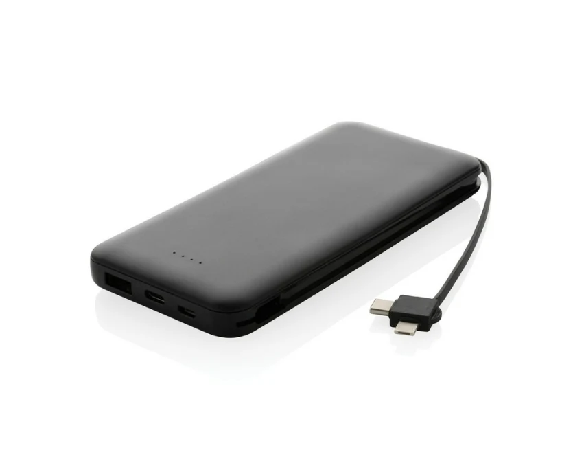 Czarny power bank 10000 mAh Lockhart z kablami i logo