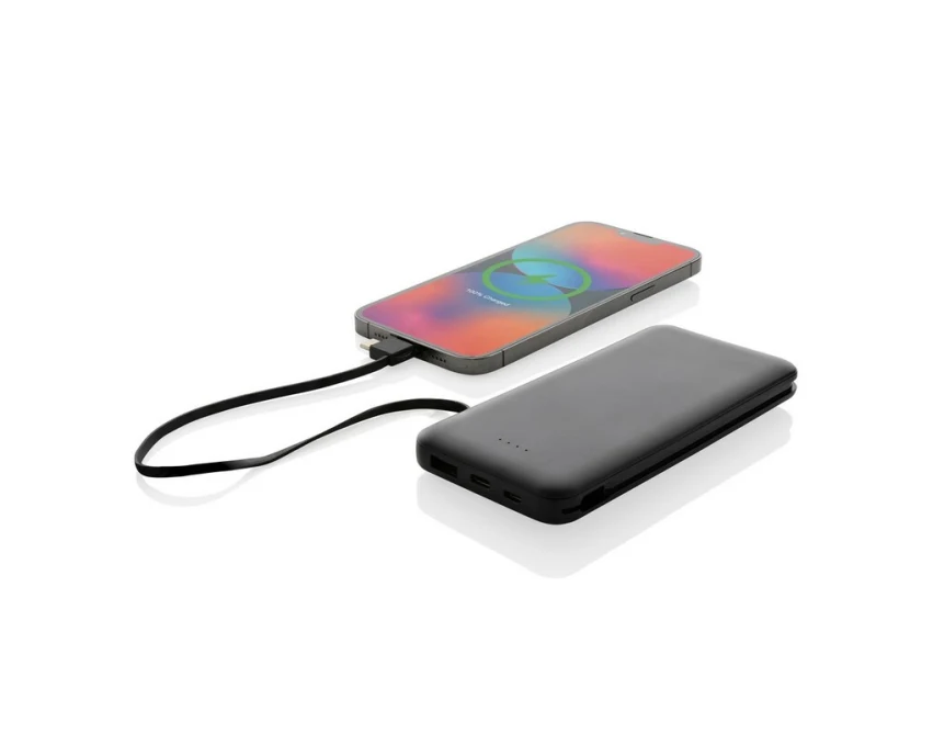 Czarny power bank 10000 mAh Lockhart z kablami i logo