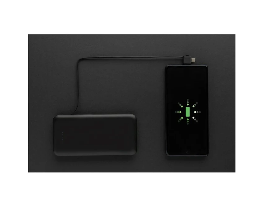 Czarny power bank 10000 mAh Lockhart z kablami i logo