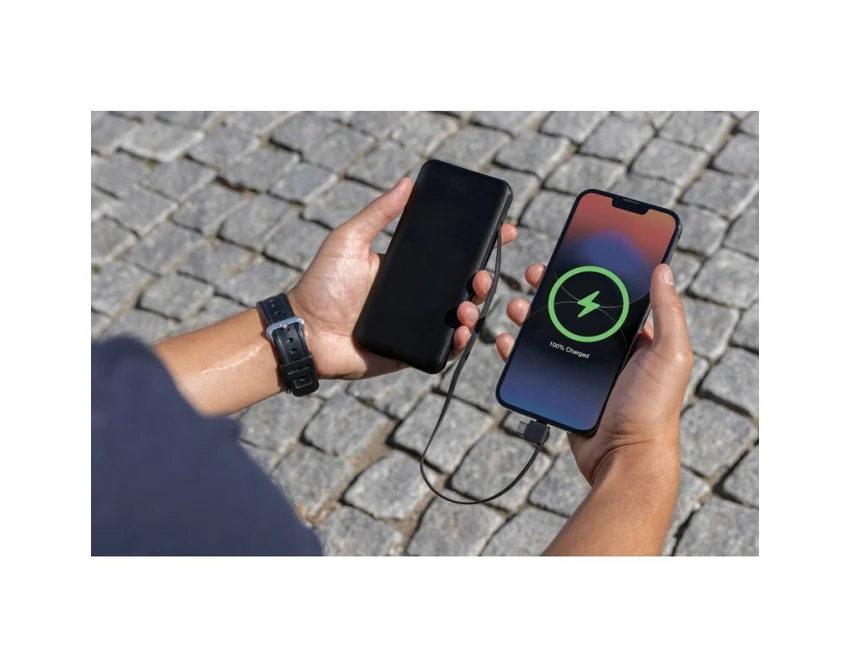 Czarny power bank 10000 mAh Lockhart z kablami i logo