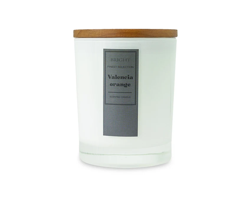 Biała świeca zapachowa Imola z logo, drewno, Valencia Orange