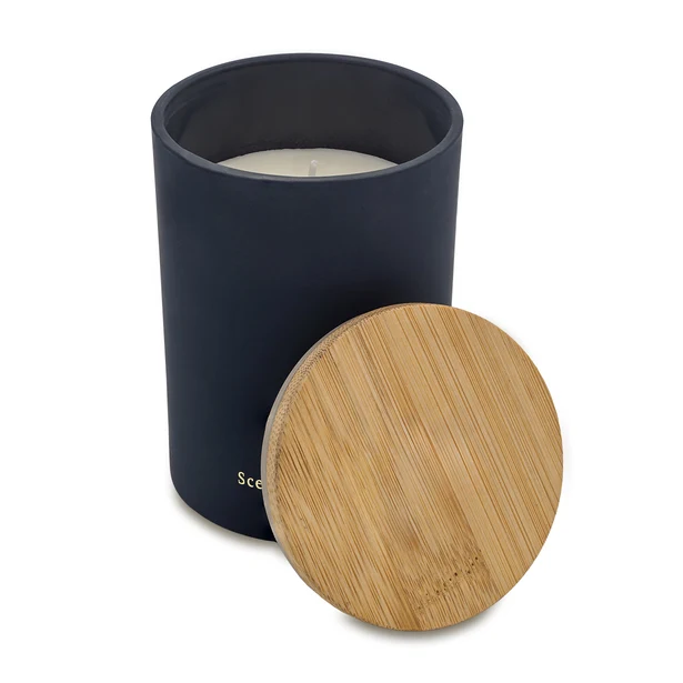 Granatowa świeca zapachowa Lamane 220g z logo firmy