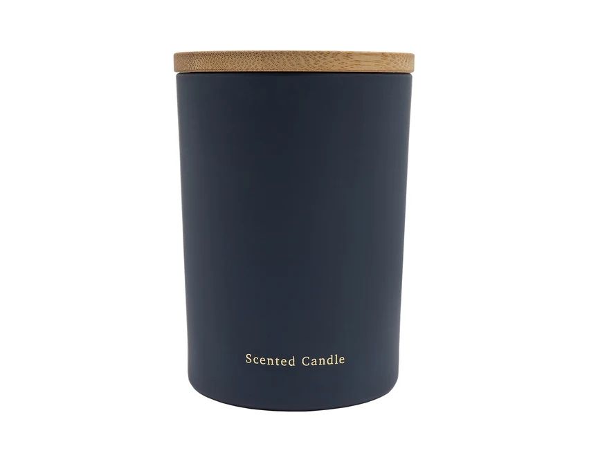 Granatowa świeca zapachowa Lamane 220g z logo firmy