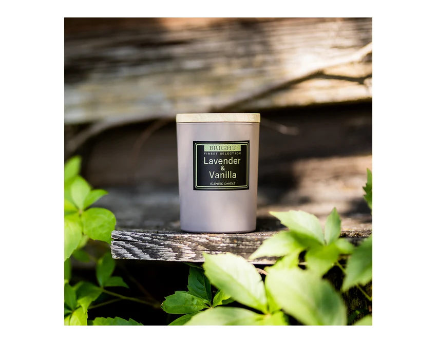 Perugia szara świeca zapachowa z logo, bambus, lawenda-wanilia