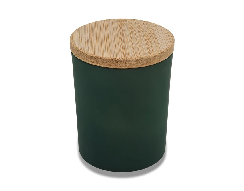 Świeca z logo firmy, zielone matowe szkło, zapach jaśminu