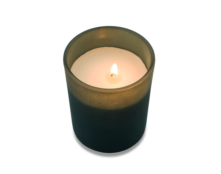 Świeca z logo firmy, zielone matowe szkło, zapach jaśminu