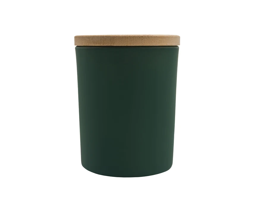 Świeca z logo firmy, zielone matowe szkło, zapach jaśminu