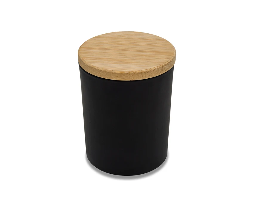 Czarna świeca Somonte z logo – jaśmin, bambusowe wieczko, 140g