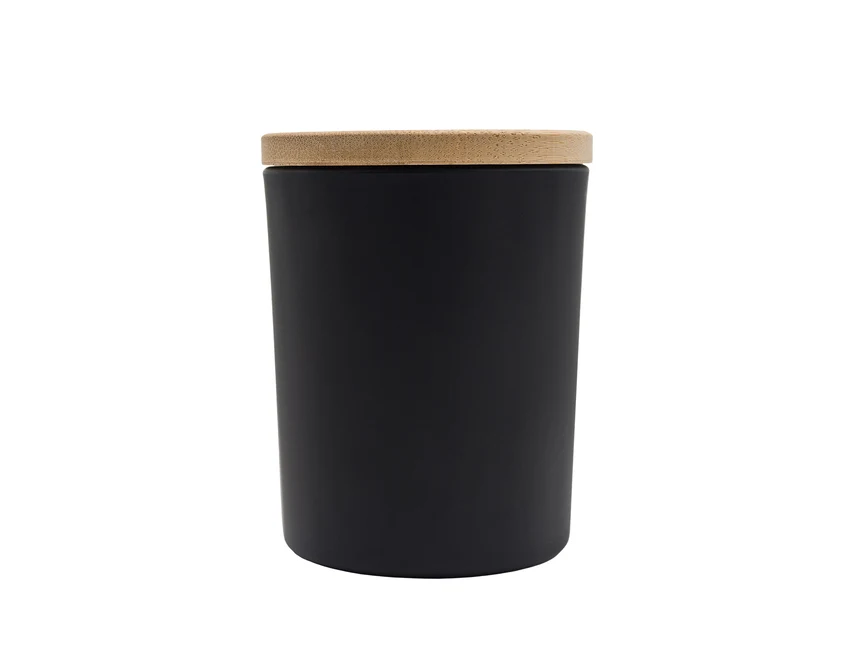 Czarna świeca Somonte z logo – jaśmin, bambusowe wieczko, 140g